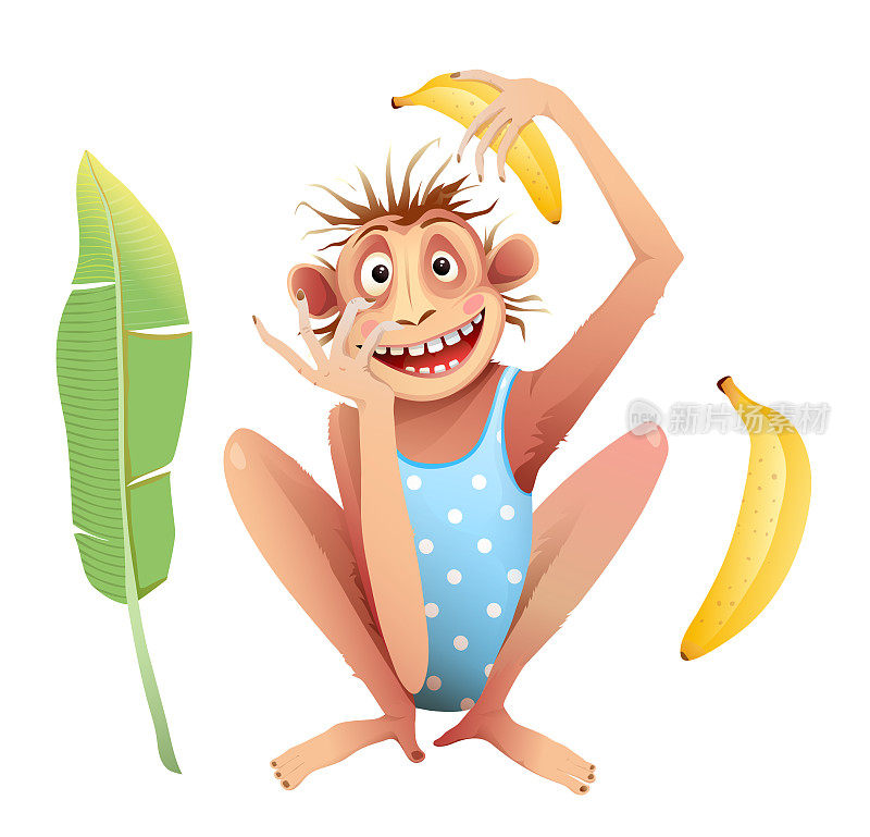 Monkey or Chimp Playing Funny Cartoon Isolated